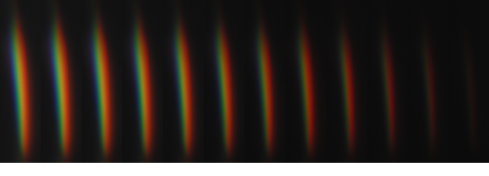 Obr. 4: Sekvence fotografií spektra lineárního halogenového reflektoru